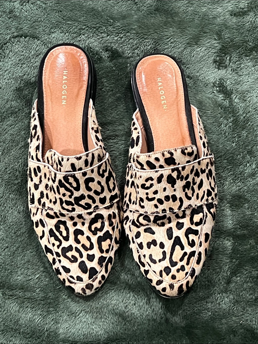 Halogen Leopard Print Mule Slides in Tan and Black